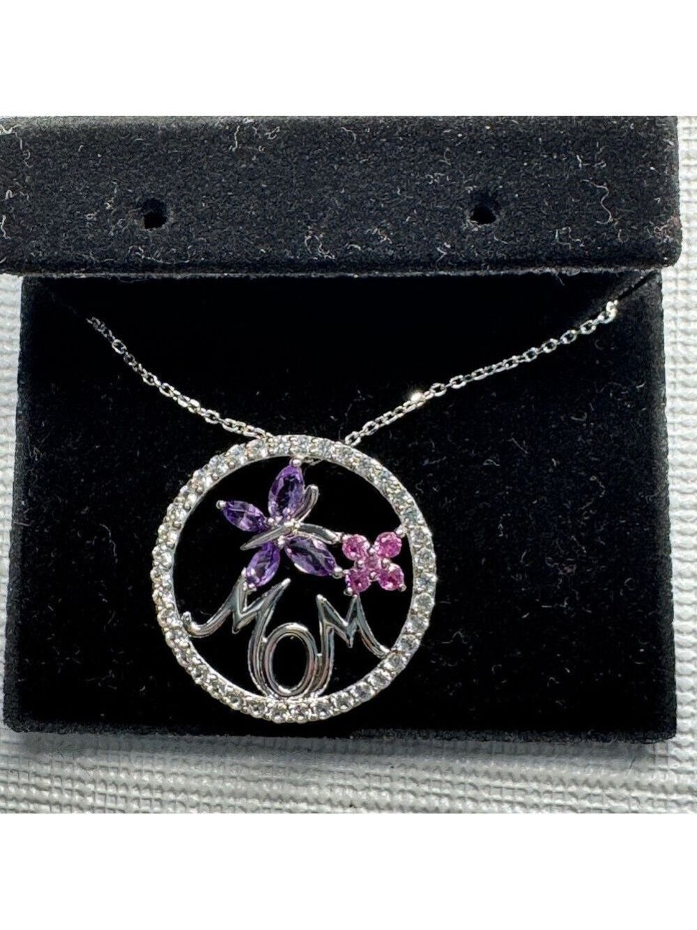 Zales Silver Necklace with Purple and Pink Accents